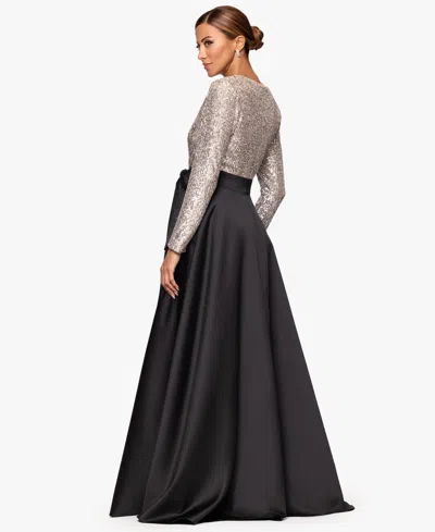Xscape Sequinned-top Ball Gown In Black