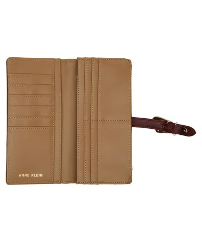 Anne Klein 2 Piece Gift Set With Sculpted Buckle Wallet And Removeable Card Organizer In Brown