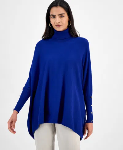 Jm Collection Women's Poncho Turtleneck Sweater, Regular & Petite, Created For Macy's In Blue
