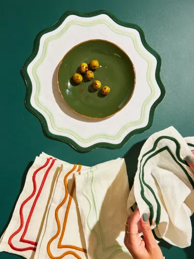 Misette Scalloped-edge Embroidered Napkins (set Of Four) In Green