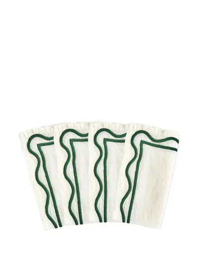 Misette Scalloped-edge Embroidered Napkins (set Of Four) In Green
