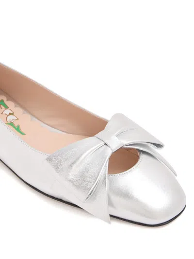 Valentino Garavani Bowow Ballerina In Laminated Nappa Woman Silver 42 In Multi