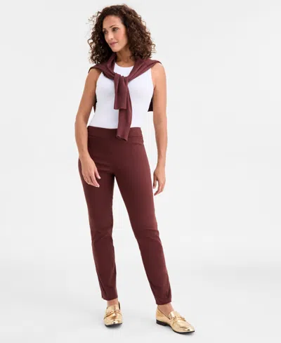 Jm Collection Women's Lace Side Panel Pull-on Pants In Burgundy