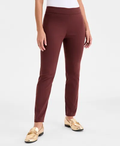 Jm Collection Women's Lace Side Panel Pull-on Pants In Burgundy