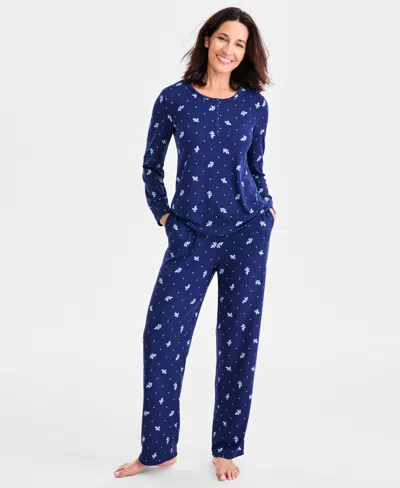 Charter Club Women's 2-pc. Printed Long-sleeve Packaged Pajamas Set, Created For Macy's In Blue