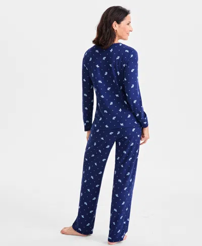 Charter Club Women's 2-pc. Printed Long-sleeve Packaged Pajamas Set, Created For Macy's In Blue