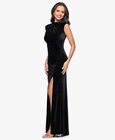Betsy & Adam Petite Mock Neck Velvet Gown In Black