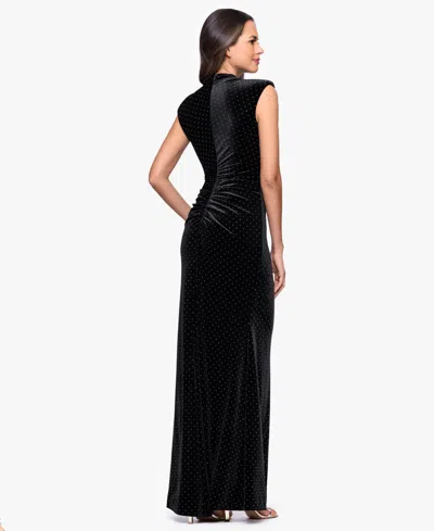 Betsy & Adam Petite Mock Neck Velvet Gown In Black