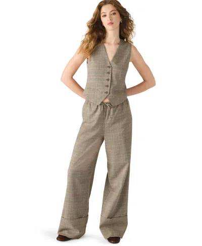 Steve Madden Idra Plaid Wide Leg Drawstring Pants In Brown