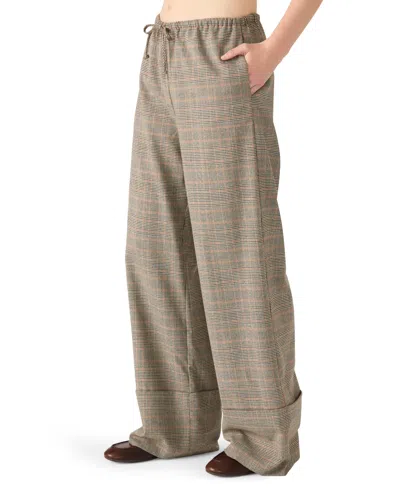 Steve Madden Idra Plaid Wide Leg Drawstring Pants In Brown