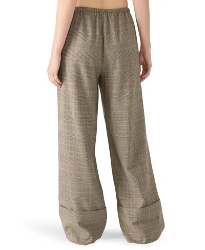 Steve Madden Idra Plaid Wide Leg Drawstring Pants In Brown