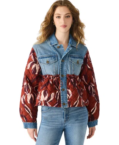 Steve Madden Caddie Quilted Denim Jacket In Multi