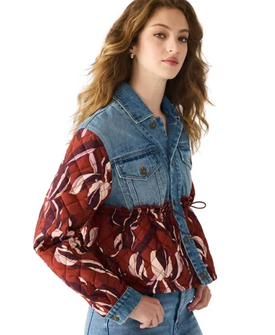 Steve Madden Caddie Quilted Denim Jacket In Multi