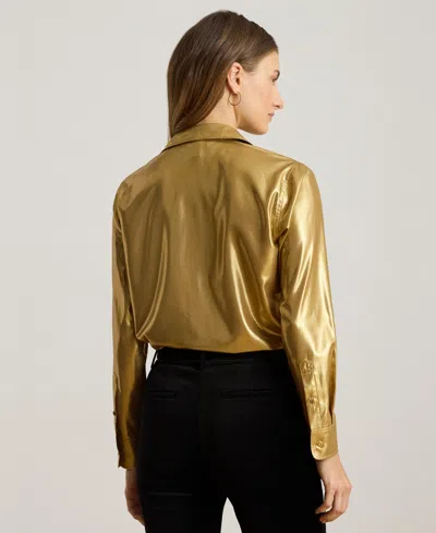 Ralph Lauren Womens Classic Fit Metallic Chiffon Shirt P Xs Xxl In Gold