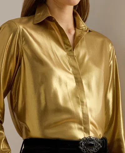 Ralph Lauren Womens Classic Fit Metallic Chiffon Shirt P Xs Xxl In Gold