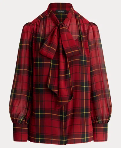 Ralph Lauren Womens Plaid Tie Neck Blouse P Xs Xxl In Multi