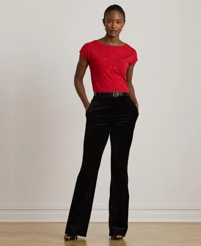 Ralph Lauren Womens Sequin Detail Boat Neck Jersey T Shirt P Xs Xxl In Red