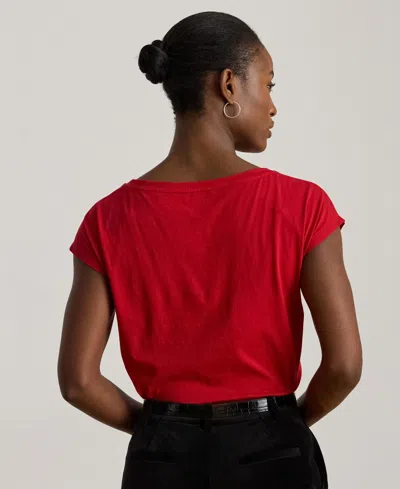 Ralph Lauren Womens Sequin Detail Boat Neck Jersey T Shirt P Xs Xxl In Red