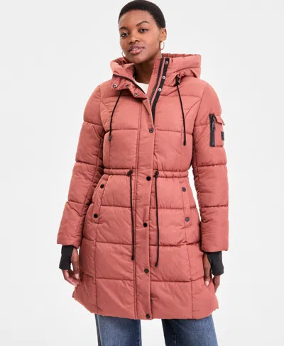 Steve Madden Plus Size Hooded Anorak Puffer Coat In Brown