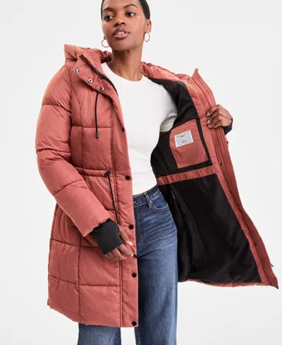Steve Madden Plus Size Hooded Anorak Puffer Coat In Brown