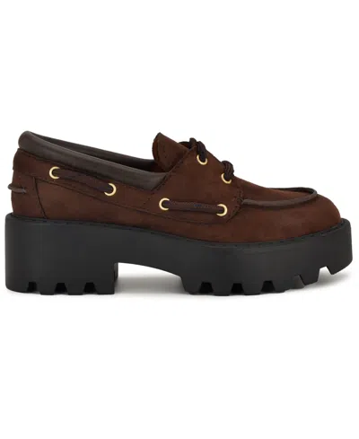 Nine West Women's Kerisa Lace-up Chunky Lug Sole Loafers In Brown