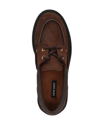 Nine West Women's Kerisa Lace-up Chunky Lug Sole Loafers In Brown