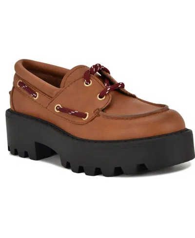 Nine West Women's Kerisa Lace-up Chunky Lug Sole Loafers In Brown