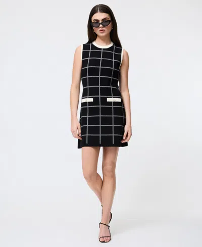 French Connection Check Sleeveless Round Neck Dress In Black