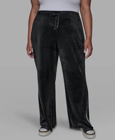 Karl Lagerfeld Plus Size Velour Rhinestone Trim Track Pant In Black