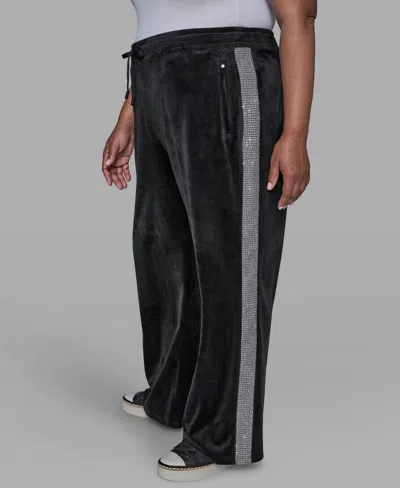 Karl Lagerfeld Plus Size Velour Rhinestone Trim Track Pant In Black