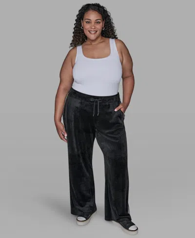 Karl Lagerfeld Plus Size Velour Rhinestone Trim Track Pant In Black