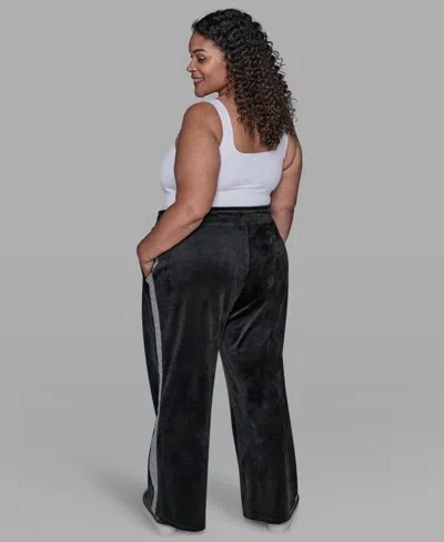 Karl Lagerfeld Plus Size Velour Rhinestone Trim Track Pant In Black