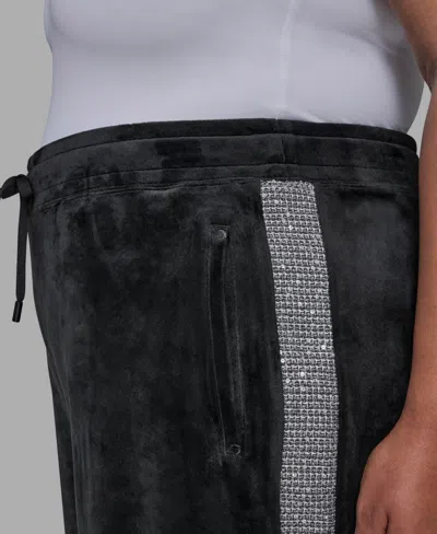 Karl Lagerfeld Plus Size Velour Rhinestone Trim Track Pant In Black