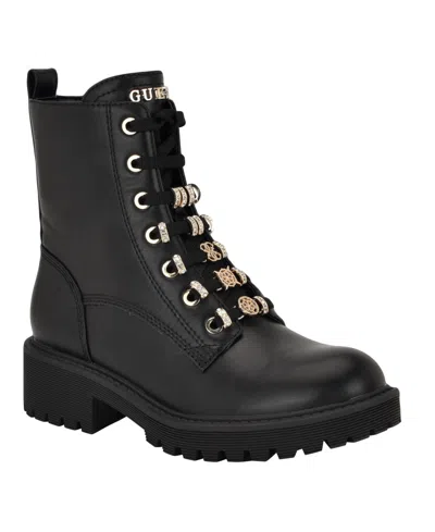 Guess Women's Fionaa Charms Lace-up Lug Sole Combat Boots In Black