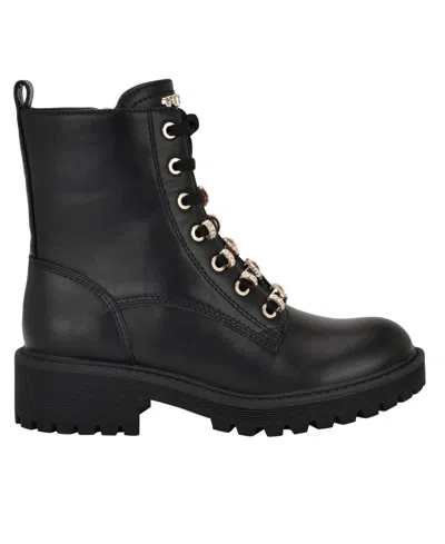 Guess Women's Fionaa Charms Lace-up Lug Sole Combat Boots In Black
