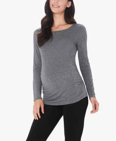 Cuddl Duds Maternity Ballet Neck Long Sleeve Top In Gray