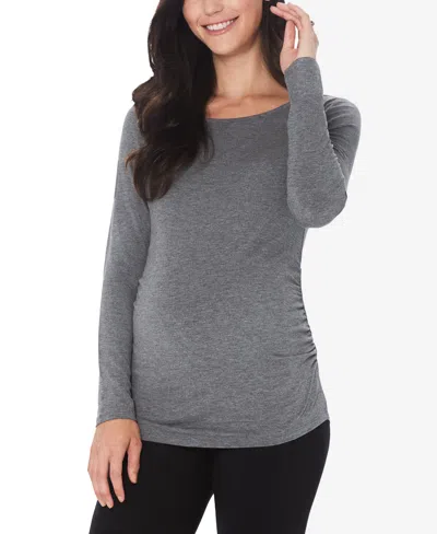Cuddl Duds Maternity Ballet Neck Long Sleeve Top In Gray