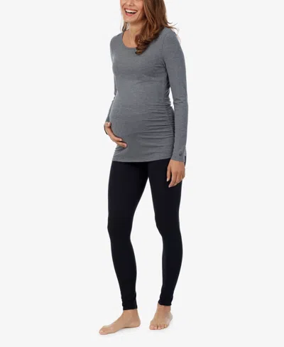 Cuddl Duds Maternity Ballet Neck Long Sleeve Top In Gray