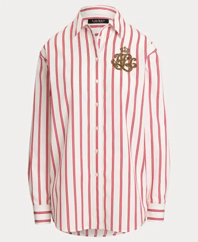 Ralph Lauren Womens Relaxed Fit Striped Shirt P Xs Xxl In Pink