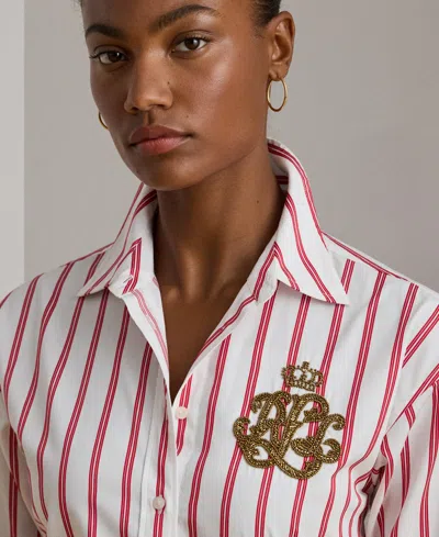 Ralph Lauren Womens Relaxed Fit Striped Shirt P Xs Xxl In Pink