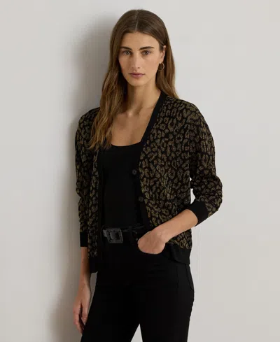 Ralph Lauren Women's Metallic Ocelot Long Sleeve Cardigan In Multi