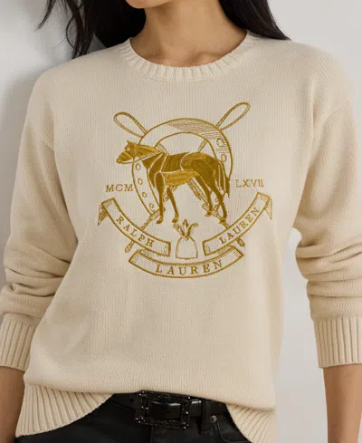 Ralph Lauren Lauren  Embroidered Crewneck Sweater In Neutral