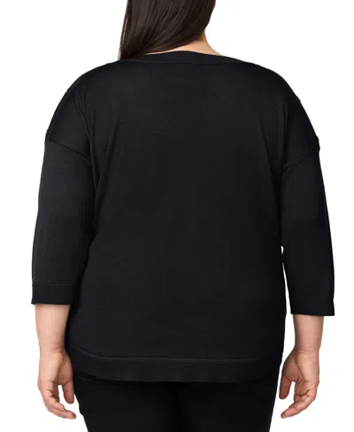 Melissa Paige Plus Size Button-trim Drop-shoulder Sweater In Black