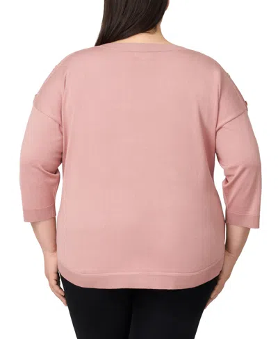 Melissa Paige Plus Size Button-trim Drop-shoulder Sweater In Pink