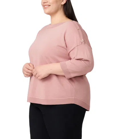 Melissa Paige Plus Size Button-trim Drop-shoulder Sweater In Pink