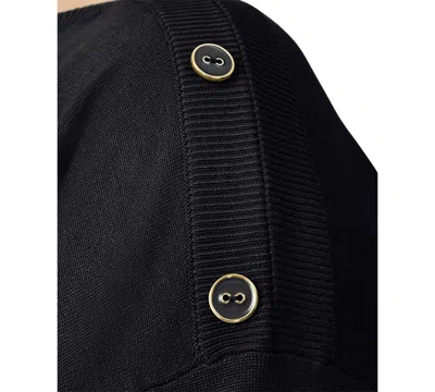 Melissa Paige Plus Size Button-trim Drop-shoulder Sweater In Black