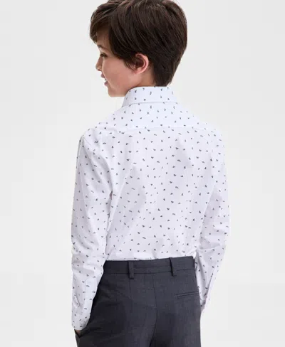 Kenneth Cole Reaction Boys 8r-20r White And Green Planes Classic Shirt In White