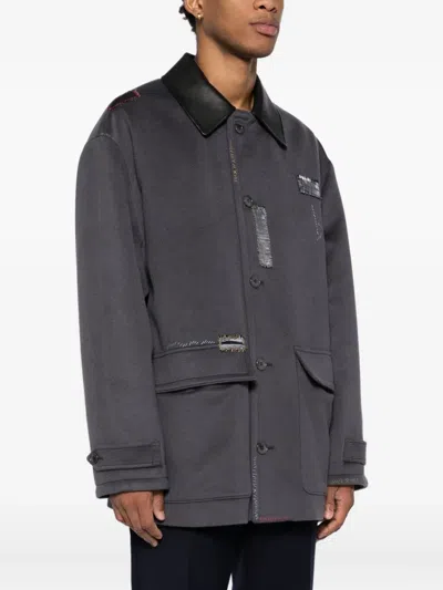 Marni Leather Collar Jacket In Gray