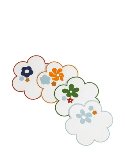 Misette Flower-shaped Embroidered Linen Coasters (set Of Four) In Multi