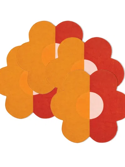 Misette Flower-shaped Linen Placemats (set Of Four) In Orange